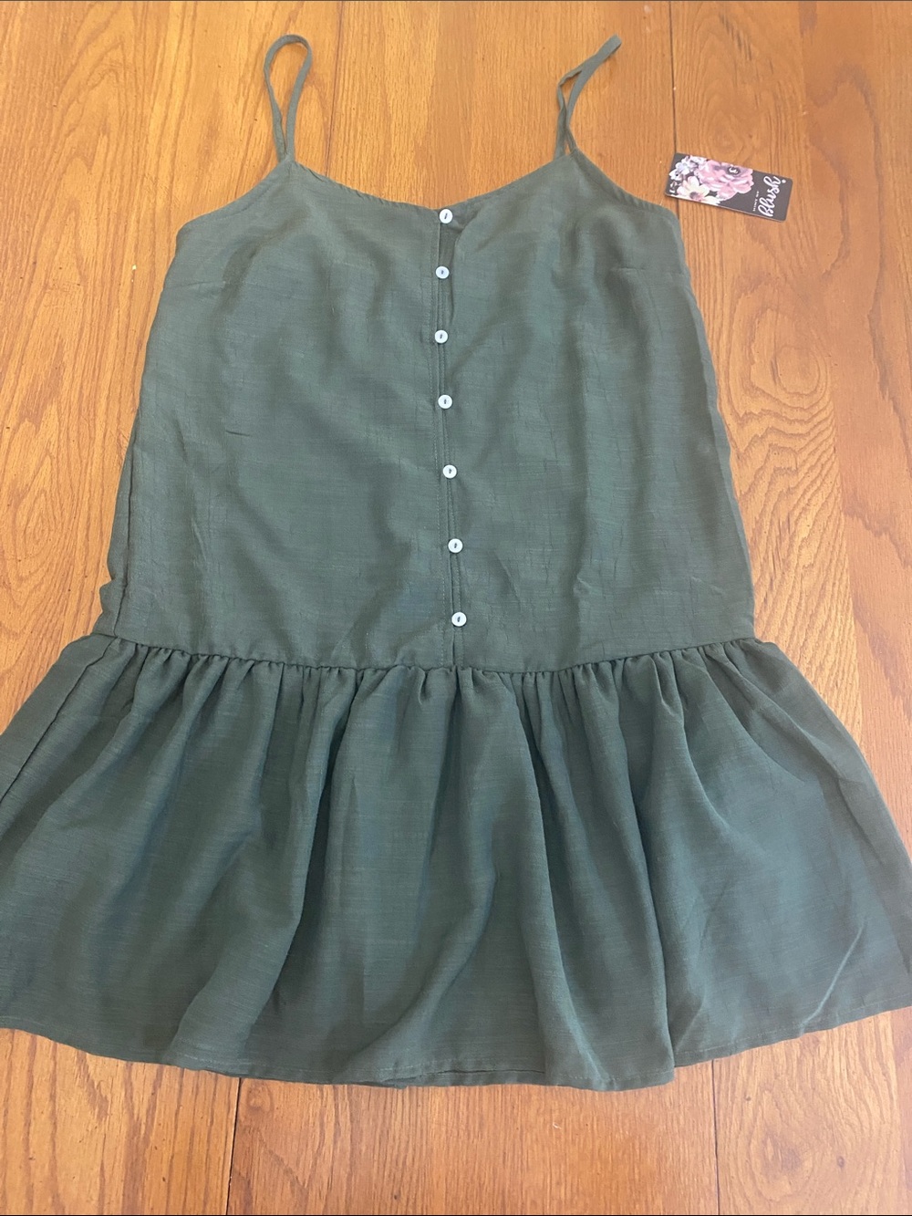 Blush Olive Green Ruffled Button-Front Mini Dress Size L NWT